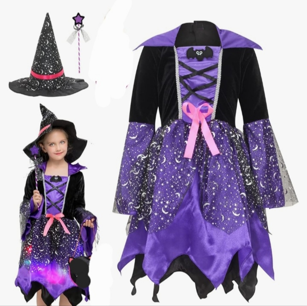 WITCH Halloween Kids 2pc Dress-Up & Hat Costume EUC